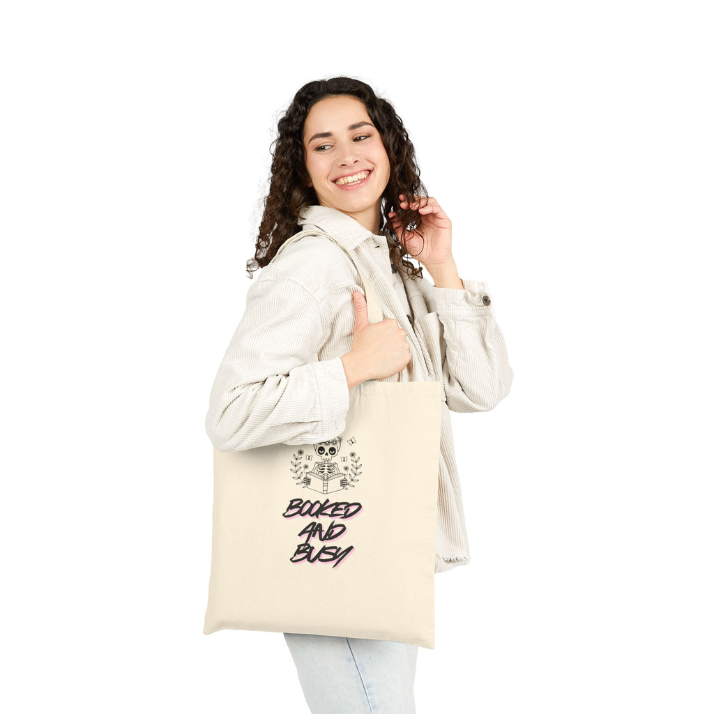 Booked and Busy Cotton Canvas Tote Bag, Eco-Friendly Shopping Bag, Gift for Book Lovers, Travel Tote, Stylish Everyday Bag