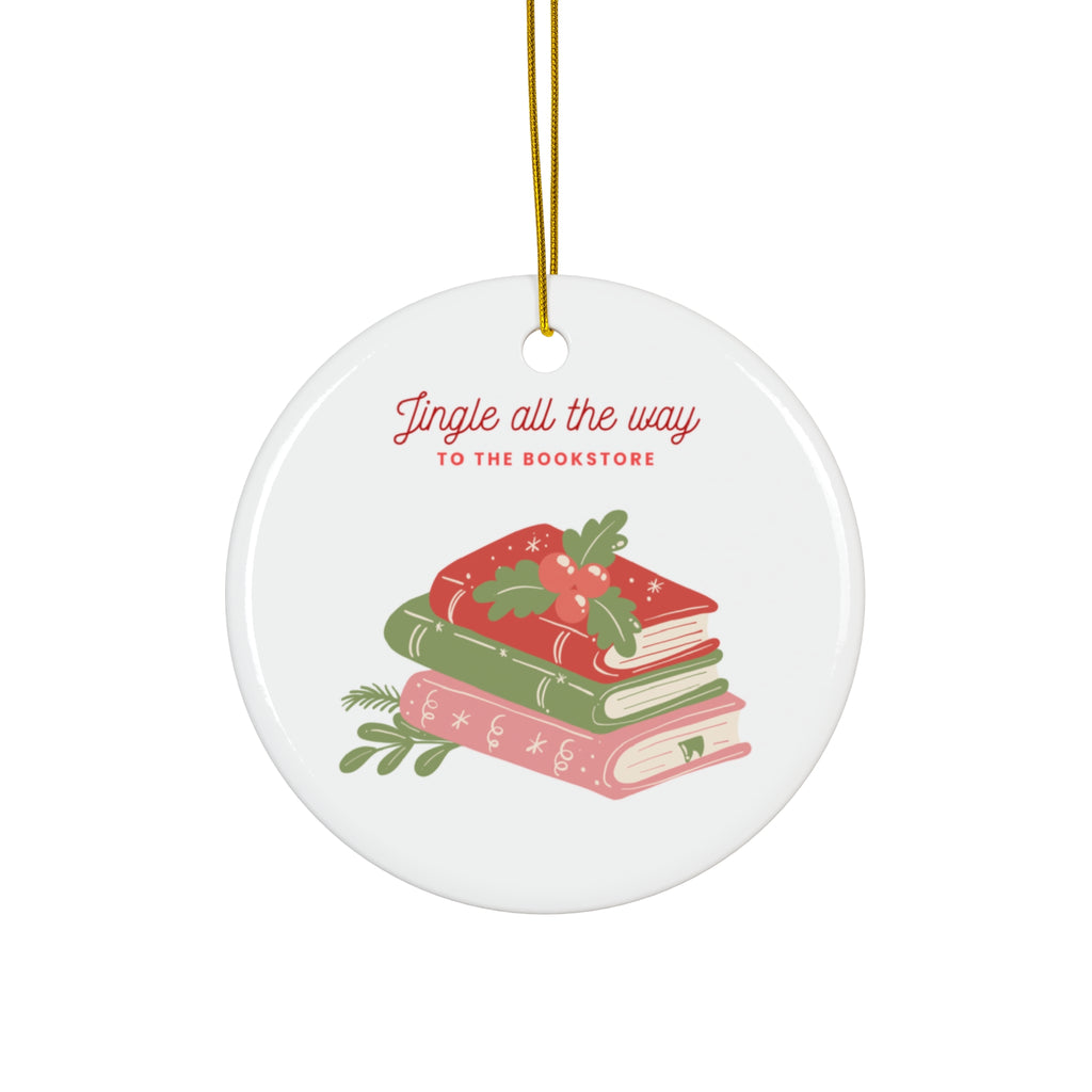 Book Lover's Holiday Ornament, Ceramic Decoration, Christmas Gift, Jingle All The Way, Reading Enthusiast, Tree Decor