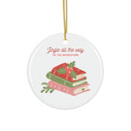 Book Lover's Holiday Ornament, Ceramic Decoration, Christmas Gift, Jingle All The Way, Reading Enthusiast, Tree Decor