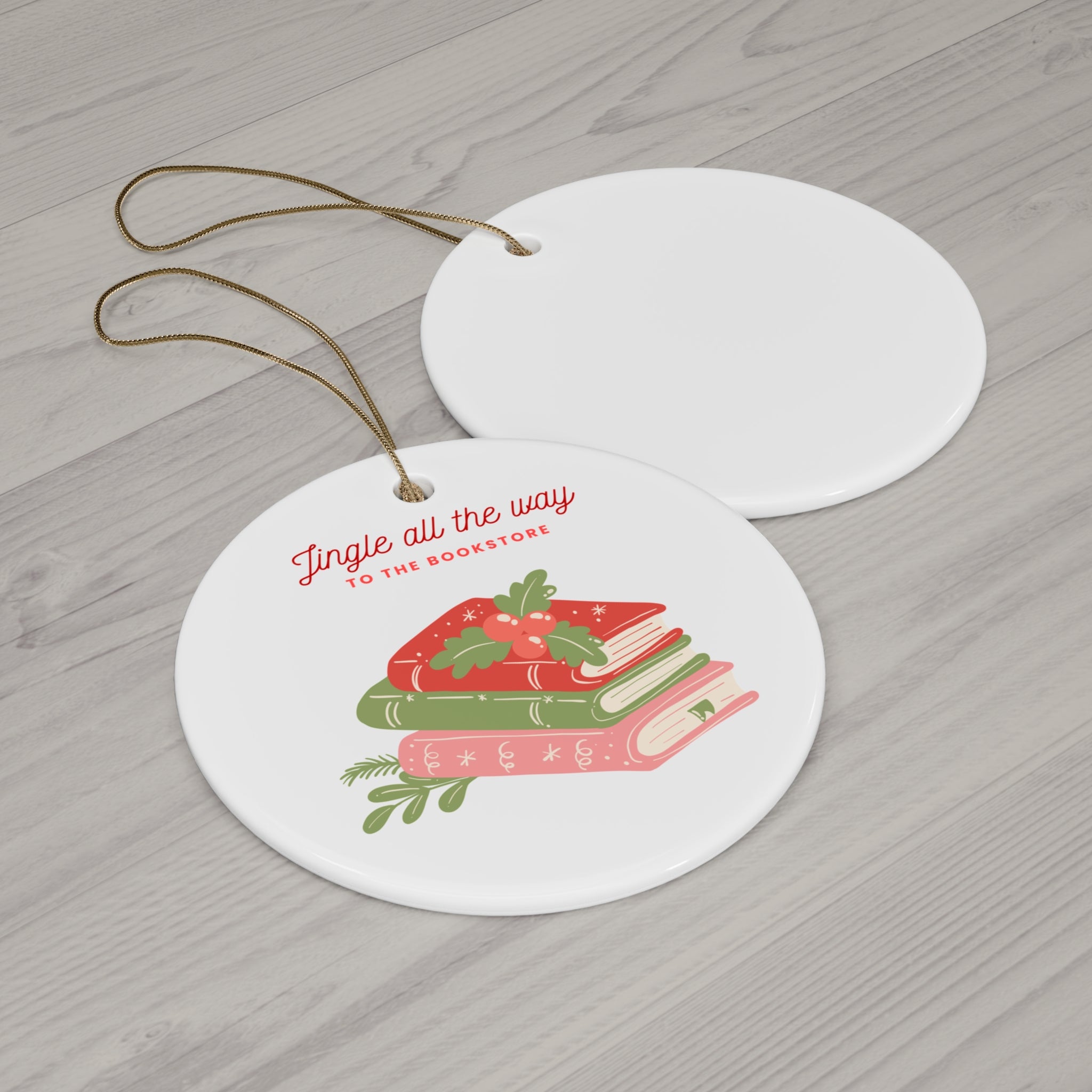 Book Lover's Holiday Ornament, Ceramic Decoration, Christmas Gift, Jingle All The Way, Reading Enthusiast, Tree Decor